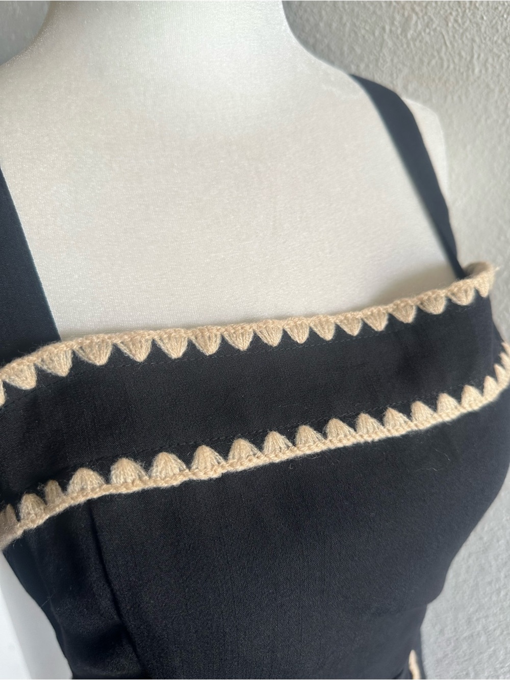 Black Romper with Cream Scallop Trim - Picture 3 of 8